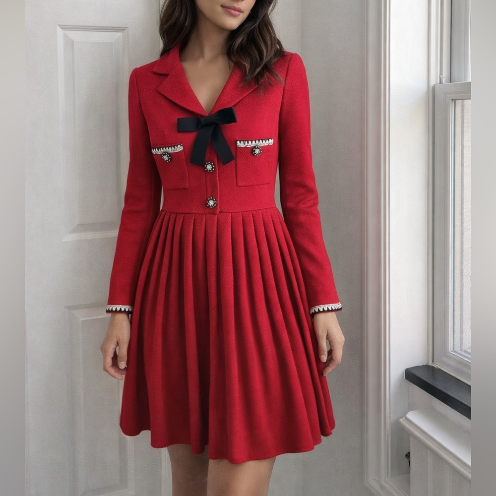 Self-Portrait Red Knit Bow Mini Dress